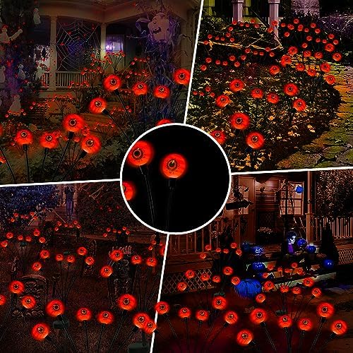 Outdoor Halloween Decorations Solar Spooky Lights-12LED Scary Eyeballs Swaying Firefly Light with Magic Party Garden Decor,Solar Halloween Path Lights for Grave Cemetery,Ghost Decor 2PACK Orange - Image 3
