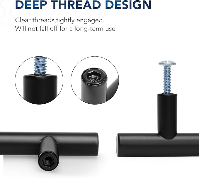 JOY DECOR 60 Pack Cabinet Handles, Black Cabinet Pulls, 6-1/4 in Hole Center Kitchen Hardware, Stainless Steel T Bar Handles for Dresser Drawers