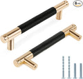 Knurled Cabinet Pulls 6 Pack, 5 Inch Long Cabinet Handles Metal Door Pulls, Kitchen Drawer Pull Knurled Dresser Handles - 3 3/4" Hole to Hole, Black & Gold