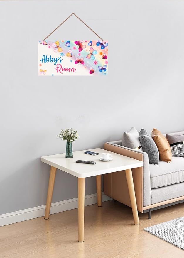 Personalized Butterfly Door Sign for Little Man Cave Colorful Floral Bouquet Door Sign Bedroom Nursery Wood Plaque Hanging Wall Art Decor For Kids Room