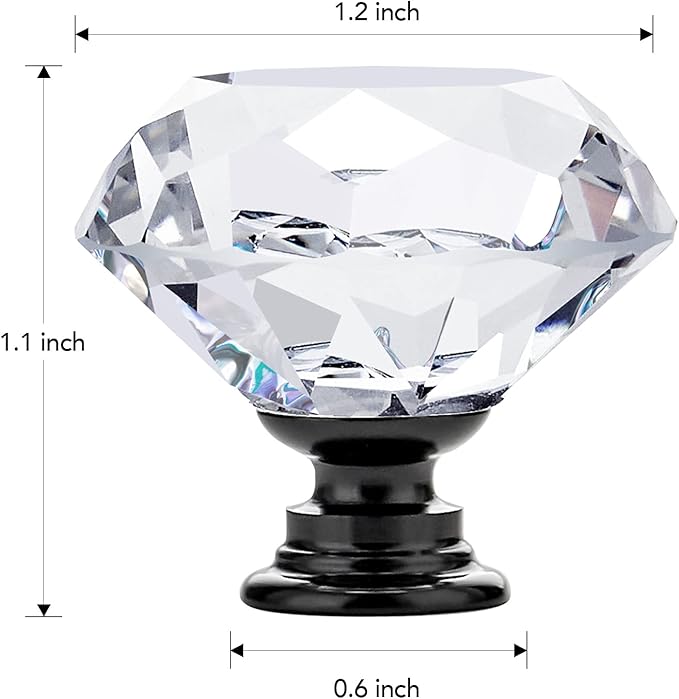 Ravinte 15 Pack Crystal Drawer Knobs - Glass Cabinet Knobs, Diamond Shaped, 30 mm with Black Base