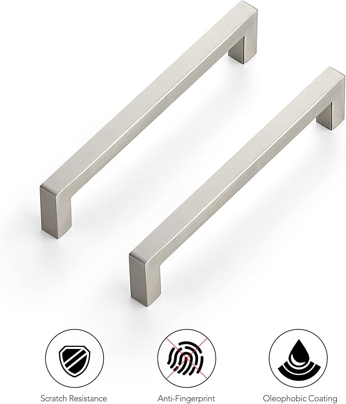 Ravinte 5 Pack 6-1/4 Inch Square Cabinet Handles - Brushed Nickel Pulls, Stainless Steel Drawer Pulls, Kitchen Cabinet Hardware