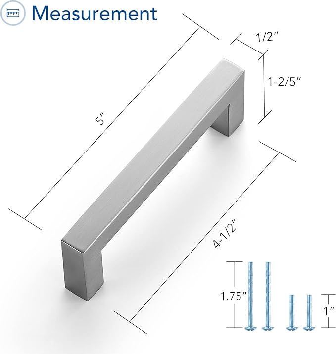 Ravinte 20 Pack Brushed Nickel Kitchen Cabinet Handles 4-1/2 Inch Cabinet Pulls Square Kitchen Hardware for Cabinet Drawer Pulls Drawer Handles Come with Screwdriver