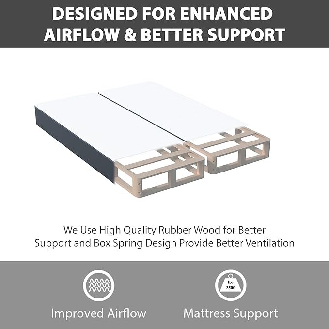 Nutan Inch Sturdy Box Spring for Mattress Support-Durable and Fully Assembled, Natural Wood Full, Gray, 8" Foundation