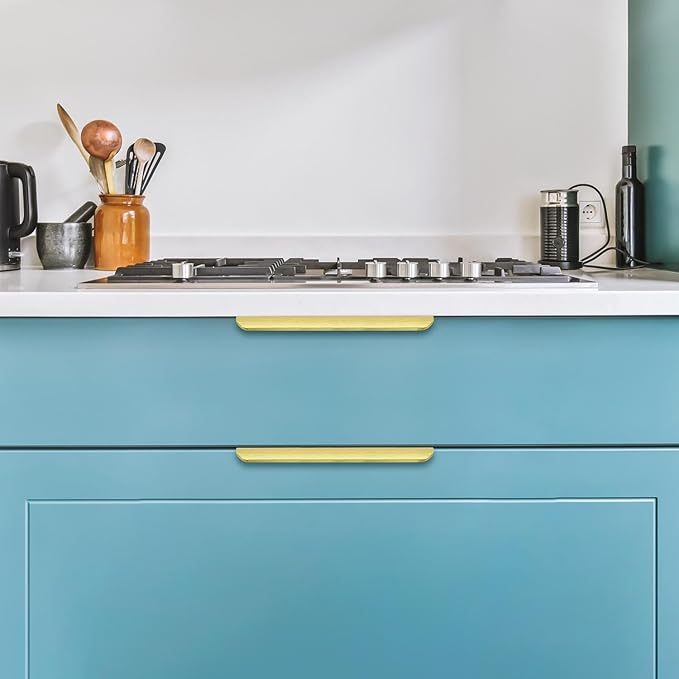 Ravinte Hardware 12 Pack Gold Cabinet Handles, 7.8 Inch (200mm) Finger Edge Pulls, 6-1/4 Inch Hole Center, Finger Pulls for Cabinets