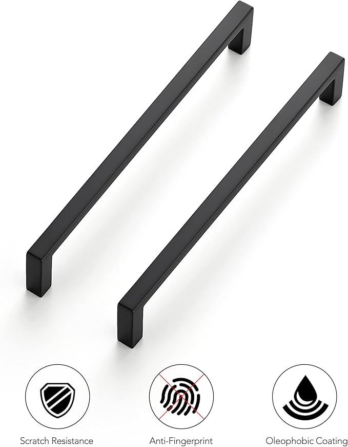 Ravinte 15 Pack Matte Black Cabinet Pulls, 6-1/4 Inch (160mm) Hole Center Slim Kitchen Handles, Square Drawer Pulls for Cabinets & Cupboards, Hardware