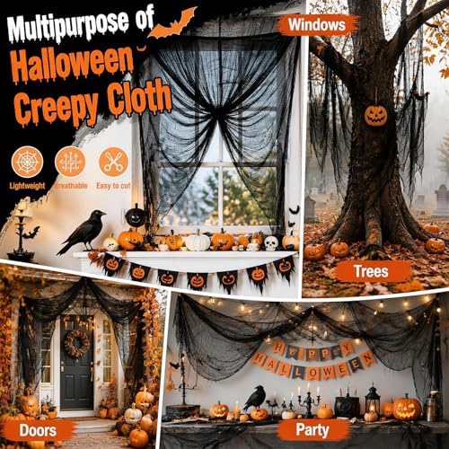 5Pcs Halloween Creepy Cloth Black 30×72inch - Halloween Decorations Clearance - Creepy Spooky Halloween Decorations Outdoor Indoor - Image 5