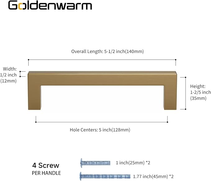 goldenwarm 10 Pack Champagne Bronze Cabinet Pulls Gold Cabinet Handles 5 Inch Champagne Drawer Pulls Brushed Bronze Drawer Handles Kitchen Dresser Hardware T Bar Square Hardware for Dresser Bedroom
