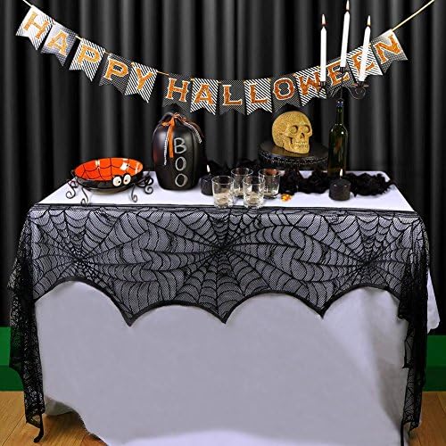 AerWo Halloween Decoration Black Lace Spiderweb Fireplace Mantle Scarf Cover Festive Party Supplies 45 X 243cm 18 x 96 inch - Image 5