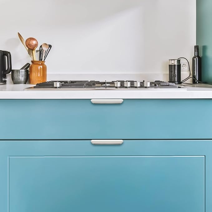 Ravinte Hardware 6 Pack Silver Cabinet Handles, 4 Inch (102mm) Finger Edge Pulls, 3 Inch Hole Center, Finger Pulls for Cabinets