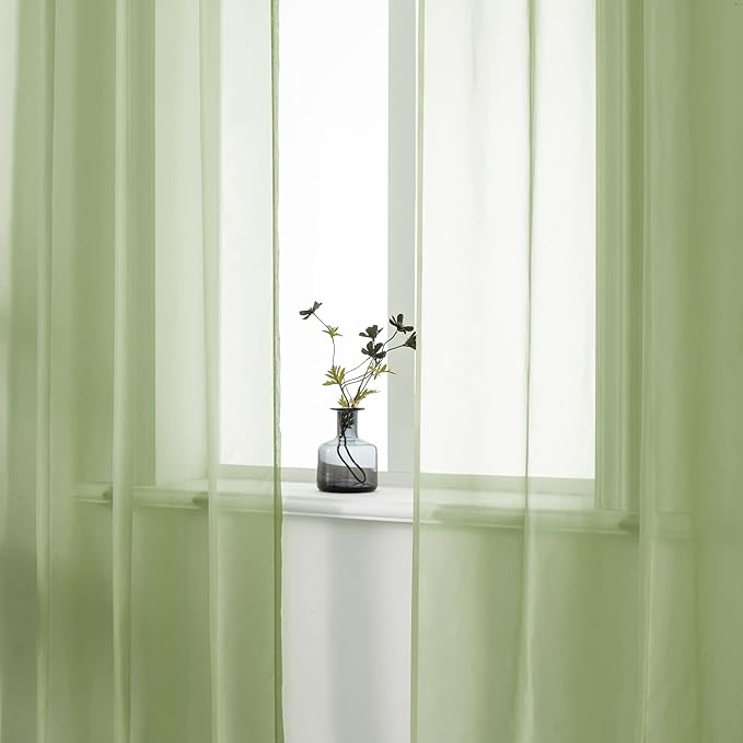 DUALIFE Sage Green Sheer Curtains 84 Inch Length for Living Room 2 Panels Set Grommet Curtain-Light Filttering Drapes St Patric Day Curtains 52x84 Inches Long (Light Green)