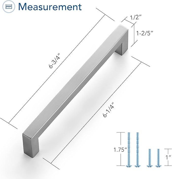 Ravinte 25 Pack Brushed Nickel Kitchen Cabinet Handles 6-1/4 Inch Cabinet Pulls Square Kitchen Hardware for Cabinet Drawer Pulls Drawer Handles Come with Screwdriver
