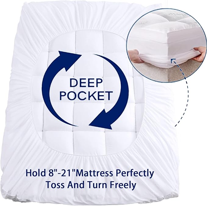 Mattress Topper Twin Size, Cooling Extra Thick Breathable Viscose Made from Bamboo Mattress pad, Soft Quilted Fitted Mattress Cover with 1000 GSM Down Alternative Fill (8-21”Deep Pocket)
