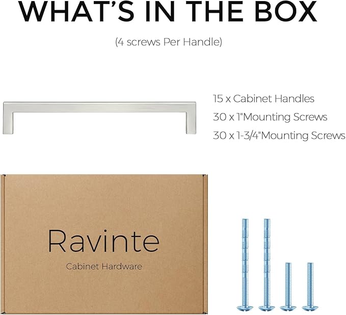 Ravinte 15 Pack Solid 6-1/4 Inch Center to Center Slim Square Bar Drawer Handles Cabinet Hardware - Brushed Nickel Kitchen Pulls