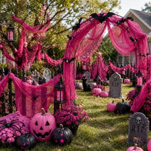 Set of 5 Pink Halloween Gauze Creepy Cloth Fabric Tapestry Decor Decoration - Image 5