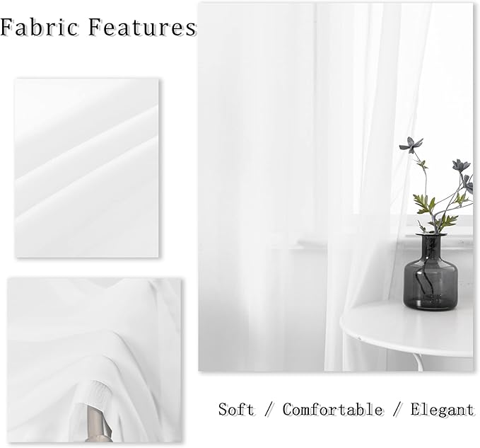 DUALIFE White Short Sheer Curtains 45 Inch Length for Small Windows with Grommet 2 Panels Solid Gauze Voile Drapes Window Semi Sheer Curtains for Bedroom Bathroom Kids Room Kitchen 52x45 Iches