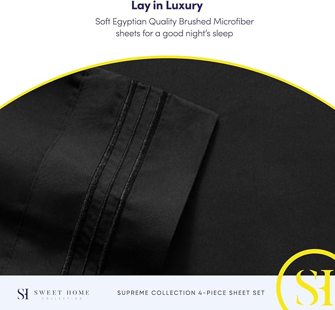King Size Sheets - Breathable Luxury Bed Sheets with Full Elastic & Secure Corner Straps Built In - 1800 Supreme Collection Extra Soft Deep Pocket Bedding Set, Sheet Set, King, Black