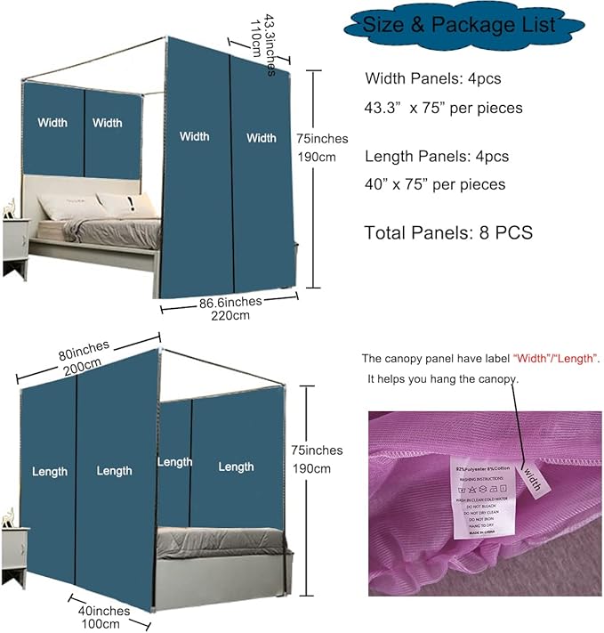 Akiky Princess Canopy Bed Curtains Set with Star Light Sheer Curtain for King Size Bed,8 Panels Canopies (King, White)