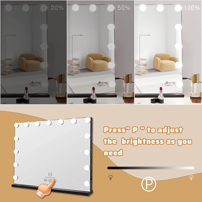FENCHILIN Vanity Mirror with Lights,Hollywood Lighted Mirror with Dimmer Bulbs, Vanity Makeup Mirror Smart Touch Control (Black)