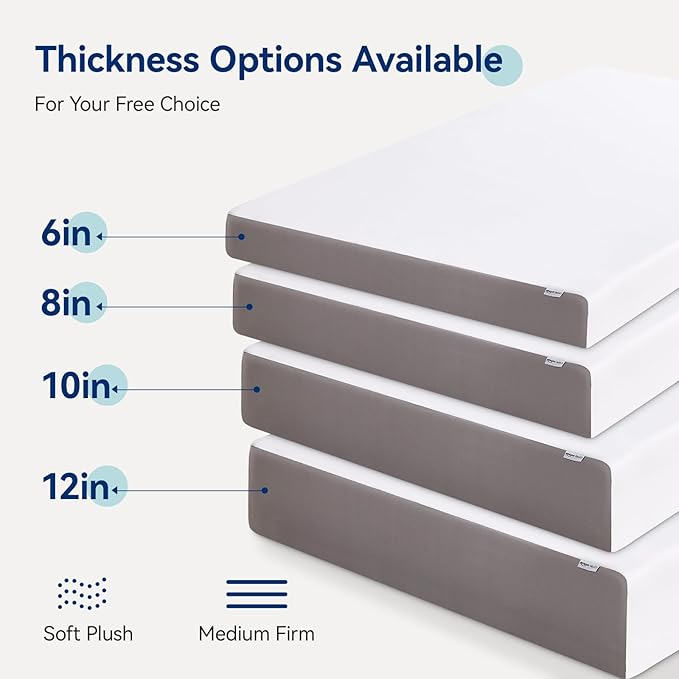 Amazon Basics Memory Foam Mattress, Medium Firm, 8 Inch, Full, White/Grey