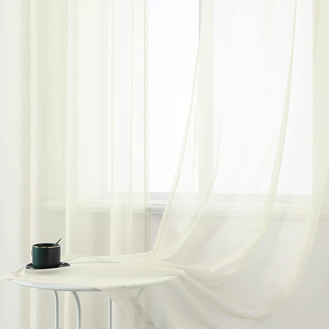 DUALIFE Cream Beige Semi Sheer Curtains for Living Room Airy Drapes with Light Filtering Window Curtain Panels for Bedroom 2 Pcs, 52X72 Inches Ivory