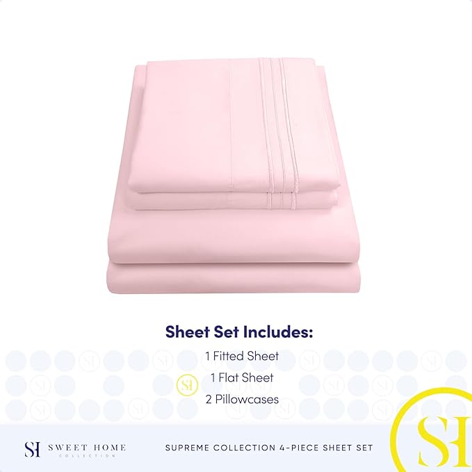 California King Sheet Sets - Breathable Luxury Sheets with Full Elastic & Secure Corner Straps Built In - 1800 Supreme Collection Bedding, Sheet Set, EXTRA DEEP pocket - Cal King, Pale Pink