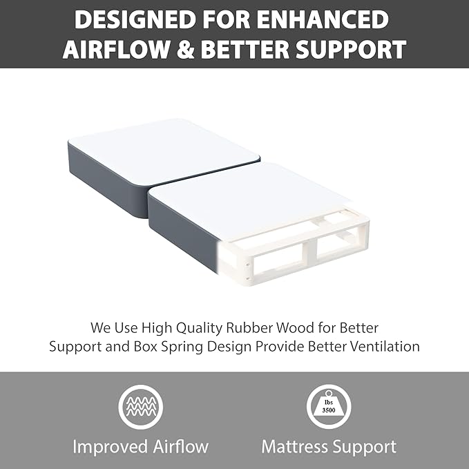 Treaton, 4-Inch Sturdy Wood Box Spring for Mattress Support - Durable and Fully Assembled, Natural Wood Foundation for Twin XL, Gray