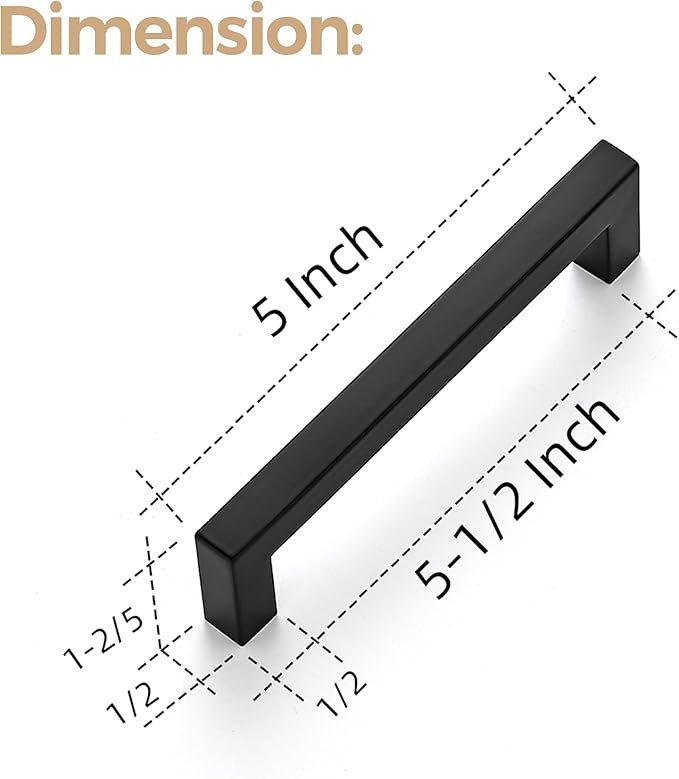 Ravinte 60 Pack Cabinet Handles Square Cabinets Cupboard Hanldes Matte Black Drawer Pulls Stainless Steel Kitchen Cabinet Pulls Cabinet Hardware Drawer Handles 5 inch Hole Center
