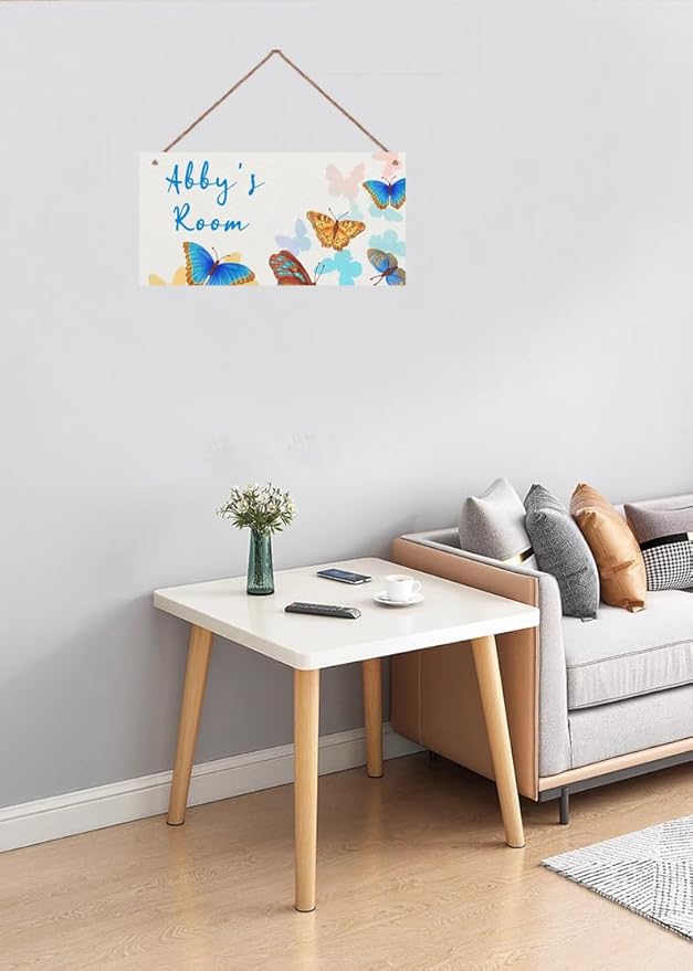 Personalized Butterfly Sign Fantasy Themed Sign For Kids Room Nursery Little Man Cave Door Art Decor,Custom Name Wall Decor Decorative Plate for Boys Bedroom Girls Room