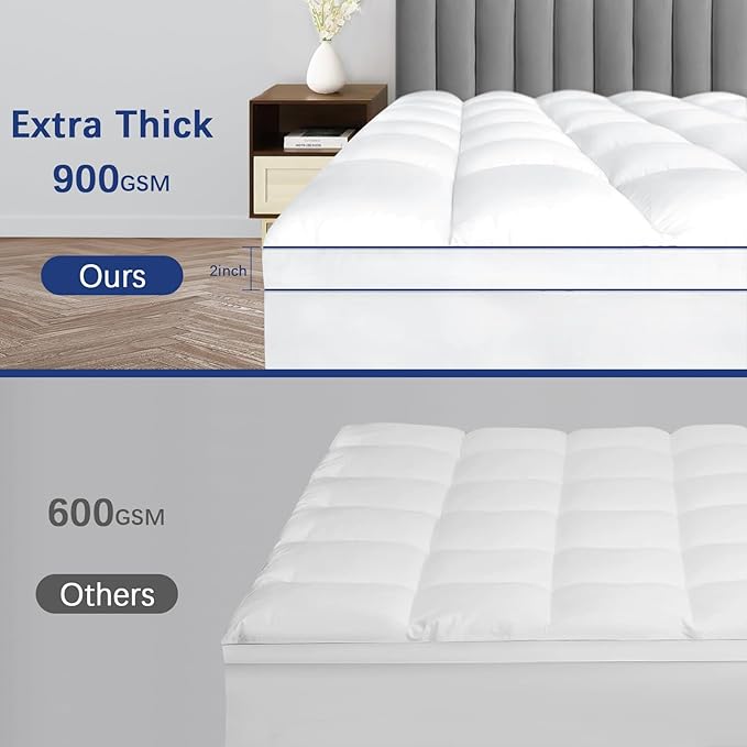 CYMULA Queen Mattress Topper Waterproof, Cooling Pillow Top Mattress Topper, Extra Thick Mattress Pad Cover with 8-21 Inch Elasticated Deep Pockets, Plush Down Alternative Fill Mattress Protector