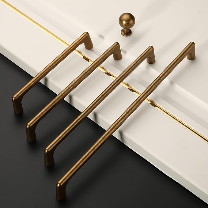 Amerdeco 10 Pack Antique Brass Cabinet Knobs Single Hole Cabinet Pulls Round Kitchen Cabinet Knobs Solid Drawer Knobs Dresser Knobs and Pulls for Bathroom Cabinets ZH0041