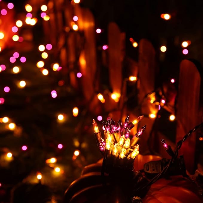 Toodour Orange & Purple Halloween Lights, 25ft 100 Count Incandescent Halloween String Lights, UL Certified Connectable Mini Bulbs String Lights for Outdoor, Indoor, Garden, Porch, Party, Home Decor