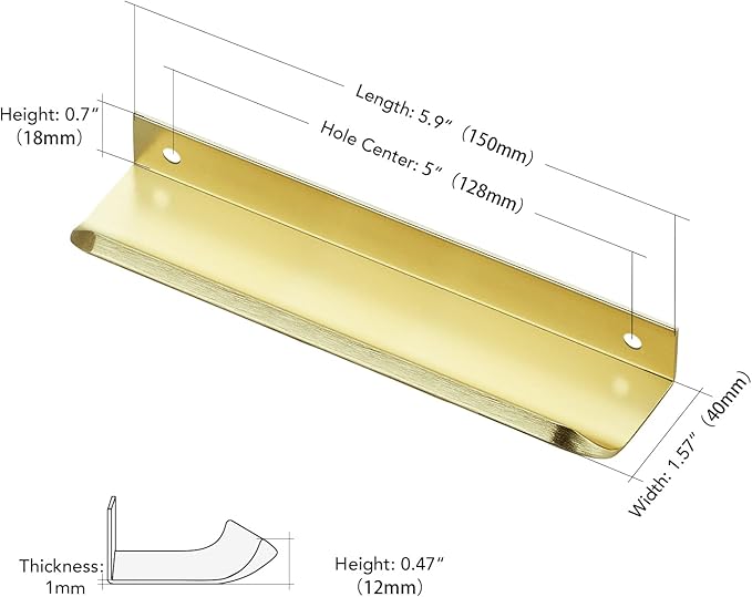 Ravinte Hardware 20 Pack Gold Cabinet Handles, 5.9 Inch (150mm) Finger Edge Pulls, 5 Inch Hole Center, Finger Pulls for Cabinets