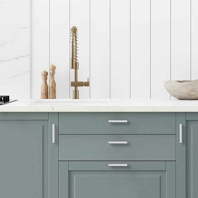 Ravinte 5 Pack Brushed Nickel Kitchen Cabinet Handles 3-1/2 Inch Cabinet Pulls Square Kitchen Hardware for Cabinet Drawer Pulls Drawer Handles Come with Screwdriver