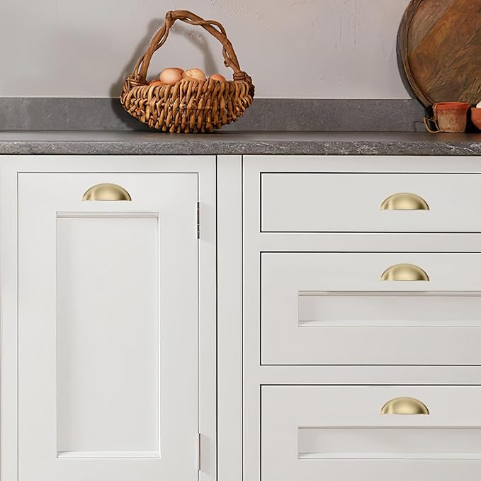 khtumeware 5 Pack 2-1/2" Gold Drawer Pulls Brushed Brass Cabinet Cup Pulls Kitchen Hardware Cabinet Handles Drawer Handles Knobs 2.5 inch Hole Center