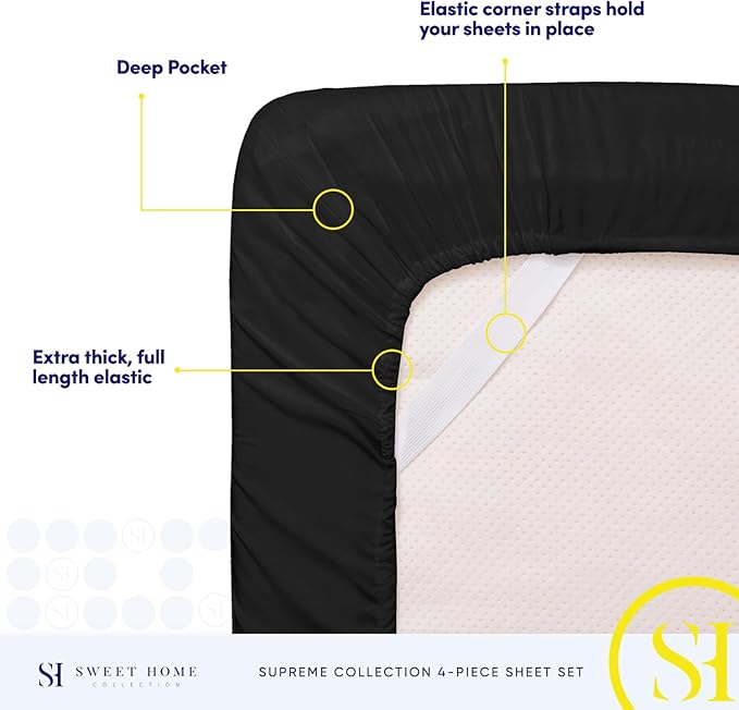 Full Size Sheet Sets - Breathable Luxury Sheets with Full Elastic & Secure Corner Straps Built In - 1800 Supreme Collection Extra Soft Deep Pocket Bedding, Sheet Set, EXTRA DEEP pocket - Full, Black