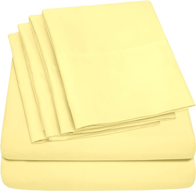 King Size Bed Sheets - 6 Piece 1500 Supreme Collection Fine Brushed Microfiber Deep Pocket King Sheet Set Bedding - 2 Extra Pillow Cases, Great Value, King, Pale Yellow