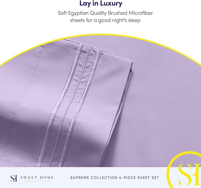 California King Sheet Sets - Breathable Luxury Sheets with Full Elastic & Secure Corner Straps Built In - 1800 Supreme Collection Deep Pocket Bedding Set, Sheet Set, California King, Lavender