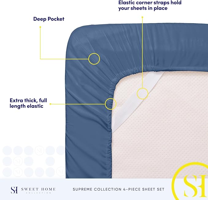 California King Sheet Sets - Breathable Luxury Sheets with Full Elastic & Secure Corner Straps Built In - 1800 Supreme Collection Deep Pocket Bedding, Sheet Set, EXTRA DEEP pocket - Cal King, Denim