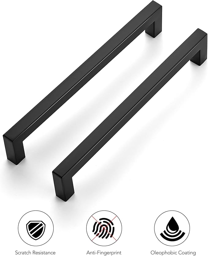 Ravinte 20 Pack Stainless Steel Kitchen Cabinet Handles Matte Black Square Bar Cabinet Pulls Kitchen Drawer Handles Sleek Dresser Drawer Pulls with 7-1/2 inch Hole Centers Flat Black Cabinet Hardware