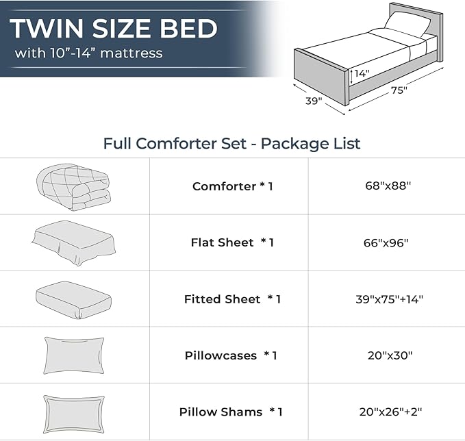 HEVUMYI Ivory Twin Comforter Set - 5-Piece All Season Bed in a Bag Twin, Ultra Soft Bedding Set with Comforter, Flat Sheet, Fitted Sheet, Pillowcases, Pillow Shams
