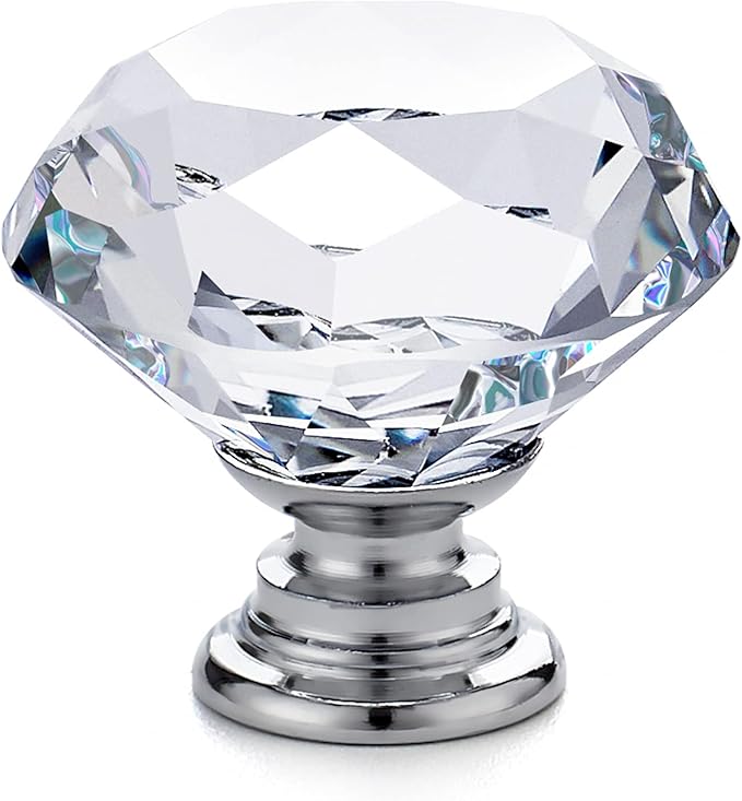 Ravinte 30 Pack Crystal Drawer Knobs - Glass Cabinet Knobs, Diamond Shaped, 30 mm, Silver Base