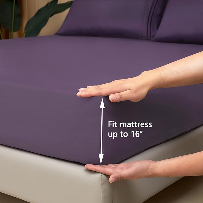 Mejoroom Full Size Sheet Sets - 1800 Collection Microfiber Bed Sheet Set with 16 Inch Deep Pocket Fitted Sheet, Soft, Breathable, Wrinkle, Fade & Stain Resistant - 4 Piece (Full, Purple)