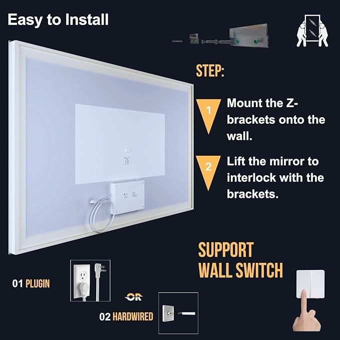 LED Bathroom Mirror 24"x 36", Front Lit and Backlit Bathroom Mirror with Lights,Stepless Dimmable,Anti-Fog, Shatter-Proof, Memory, 3 Colors Lighted Vanity Mirror (Horizontal/Vertical)