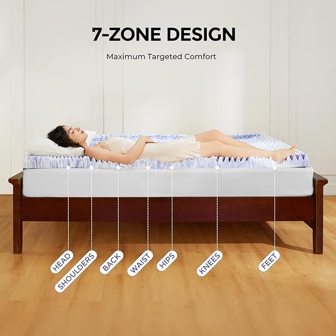 Dreamsmith 3 Inch Queen Memory Foam Mattress Topper,Gel Infused 7-Zone Foam Mattress Topper for Pressure Relief, CertiPUR-US Certified, Queen Size Mattress Pad
