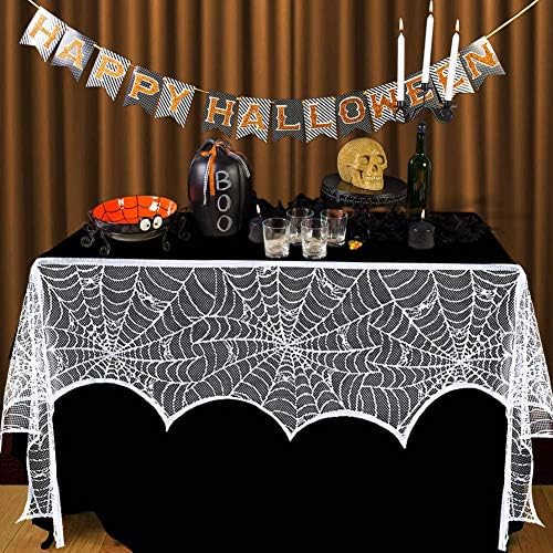 AerWo Halloween Fireplace Mantel Scarf, Halloween Decorations White Lace Spiderweb Fireplace Cover Festive Party Supplies,18 x 98 inch - Image 5