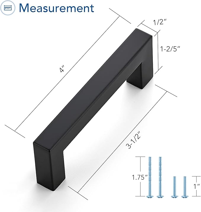 Ravinte 1 Pack Black Cabinet Pulls 3-1/2 Inch Square Kitchen Cabinet Handles Matte Black Kitchen Hardware for Drawer Pulls Drawer Handles Come with Screwdriver