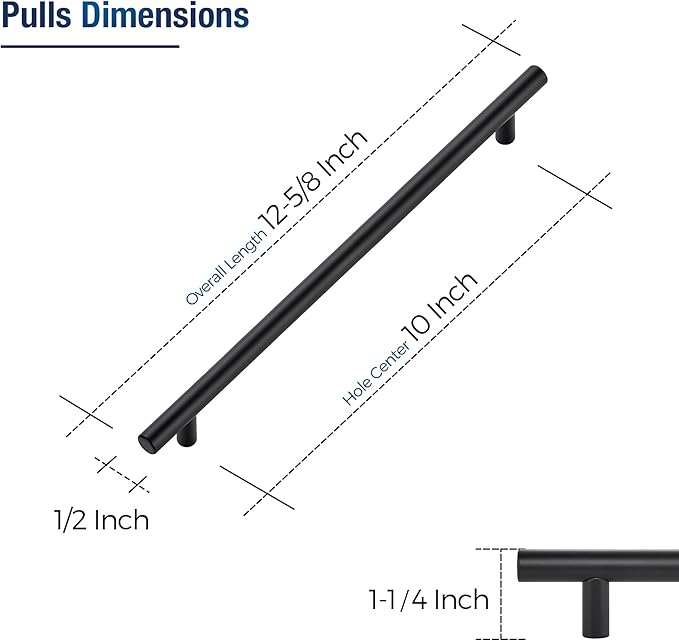 JOY DECOR 30 Pack Cabinet Handles, Black Cabinet Pulls, 10 in Hole Center Kitchen Hardware, Stainless Steel T Bar Handles for Dresser Drawers