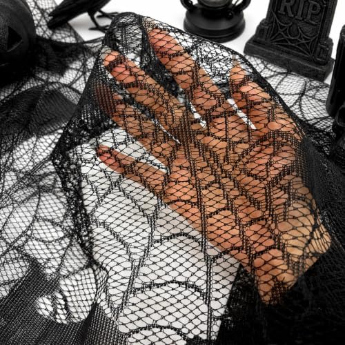 Black Lace Cobweb Halloween Fireplace Mantel Scarf Cover Decor, 18x96 in - Image 6