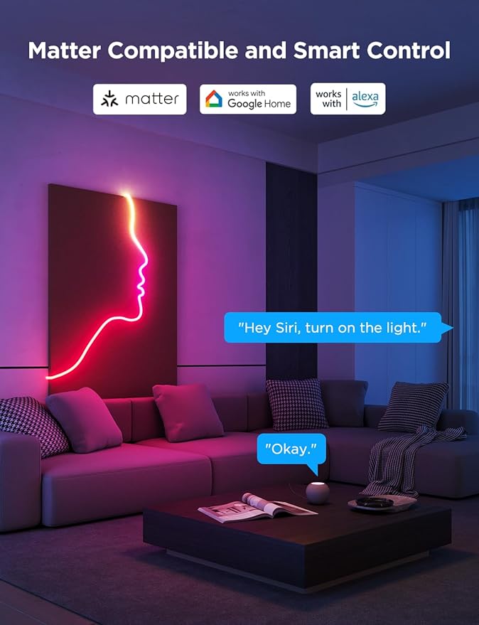 Govee RGBIC Neon Lights, LED Smart Neon Rope Light 2 Works with Matter, Alexa, Google Assistant, Custom DIY Neon Strip Lights for Bedroom and Wall Decor, Softer Material, 9.8ft, White